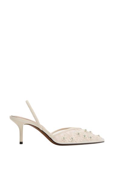 MESH HEELED SHOES WITH BEADS - White by Zara