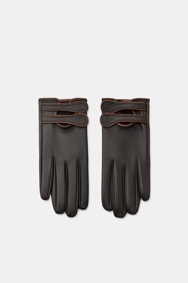 100% LEATHER DOUBLE STRAP GLOVES — Brown 2