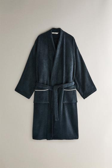 PEIGNOIR EXTRA DOUX FESTONNÉ (380 G/M²) - Bleu encre de Zara