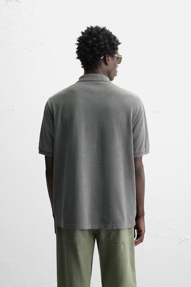 POLO EN PIQUÉ DÉLAVÉ - Gris anthracite de Zara - Image 2