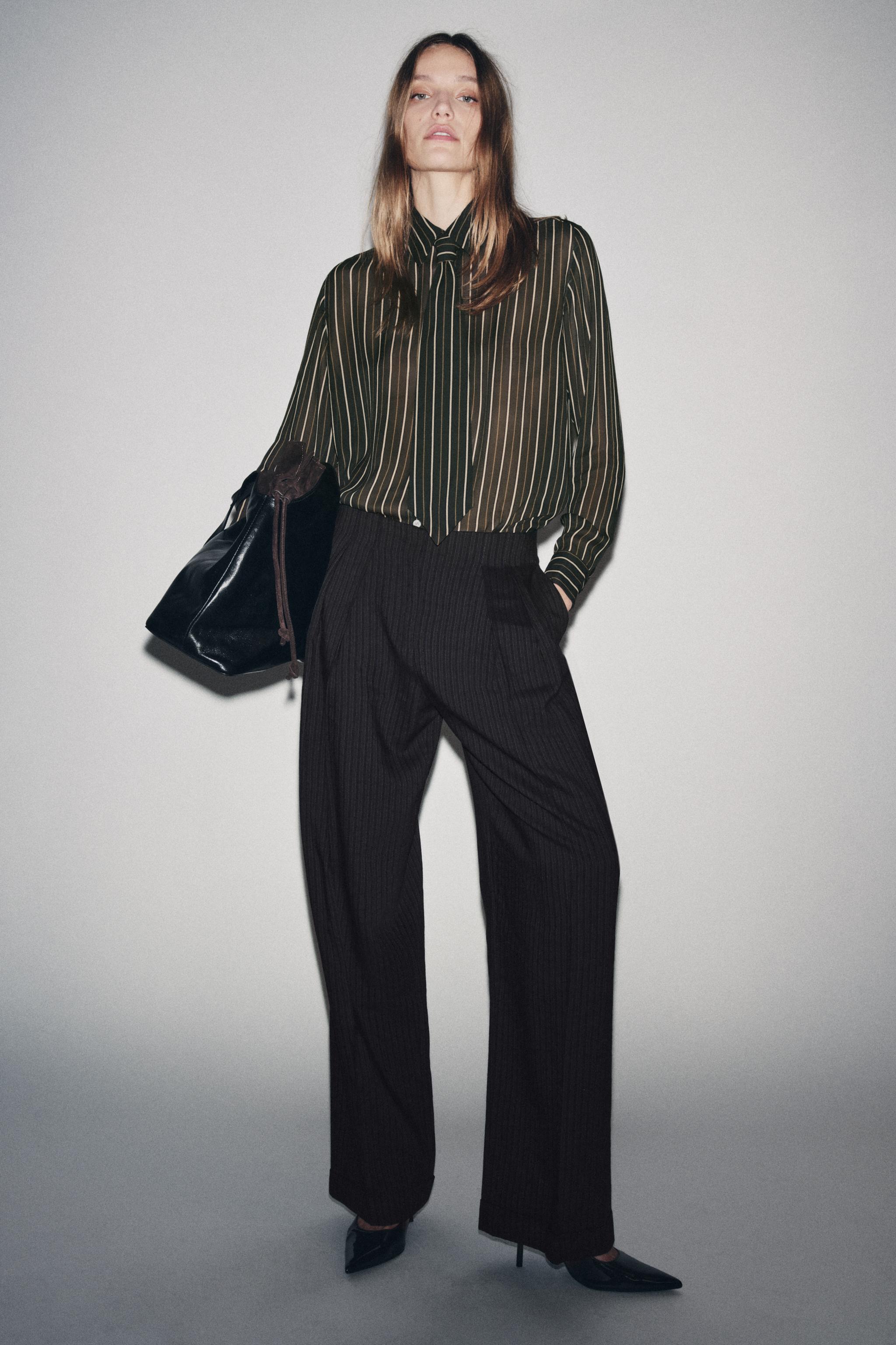 ZW COLLECTION FLOWY STRIPED TIE SHIRT