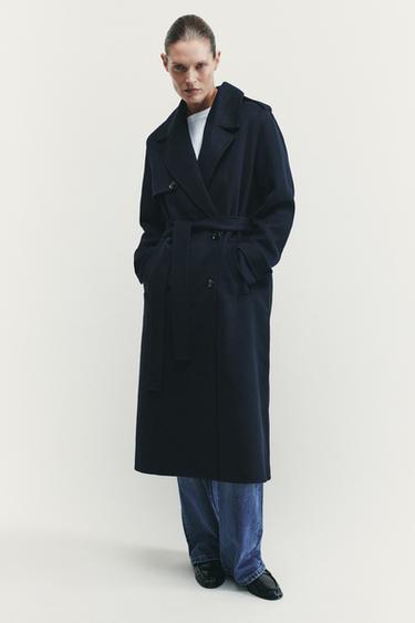 WOOL COAT WITH BELT - navy by Zara