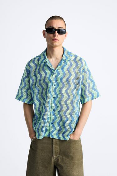 CAMISA ESTRUCTURA ESTAMPADO GEOMÉTRICO - Azul de Zara