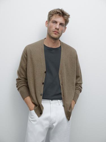 Cardigan à col en V 100 % cachemire - Vert de Zara
