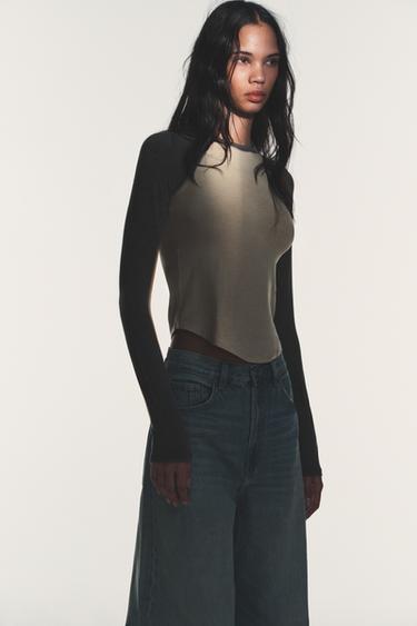 CONTRAST RAGLAN SLEEVE T-SHIRT - Grey / Natural by Zara - Image 1