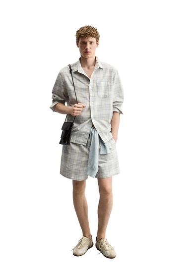 Zara REGULAR FIT PLAID SHIRT - Sky blue