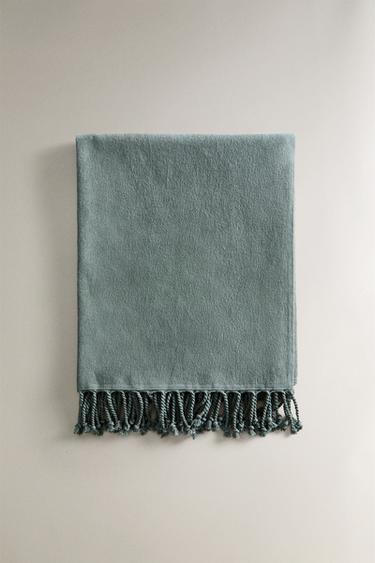 FRINGED COTTON BEACH TOWEL - Aquamarine by Zara