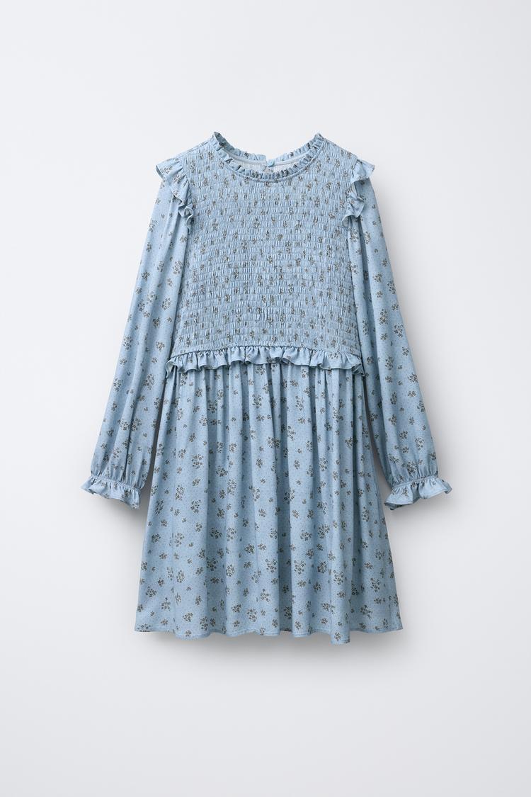 VESTIDO FLORES NIDO DE ABEJA Azul claro ZARA Estados Unidos de