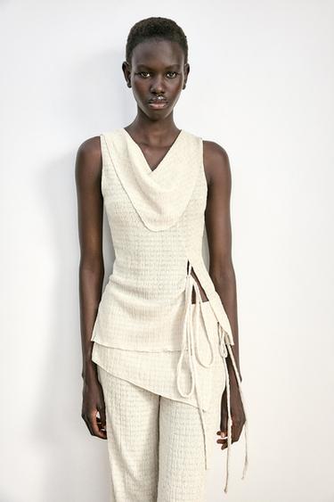 TEXTURED BELTED TOP - Oyster-white by Zara