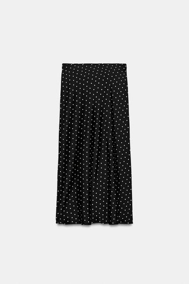 SATIN MIDI SKIRT — Black / White 1