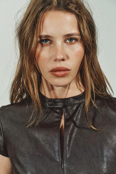 FAUX LEATHER MINI DRESS - Dark brown by Zara - Image 2