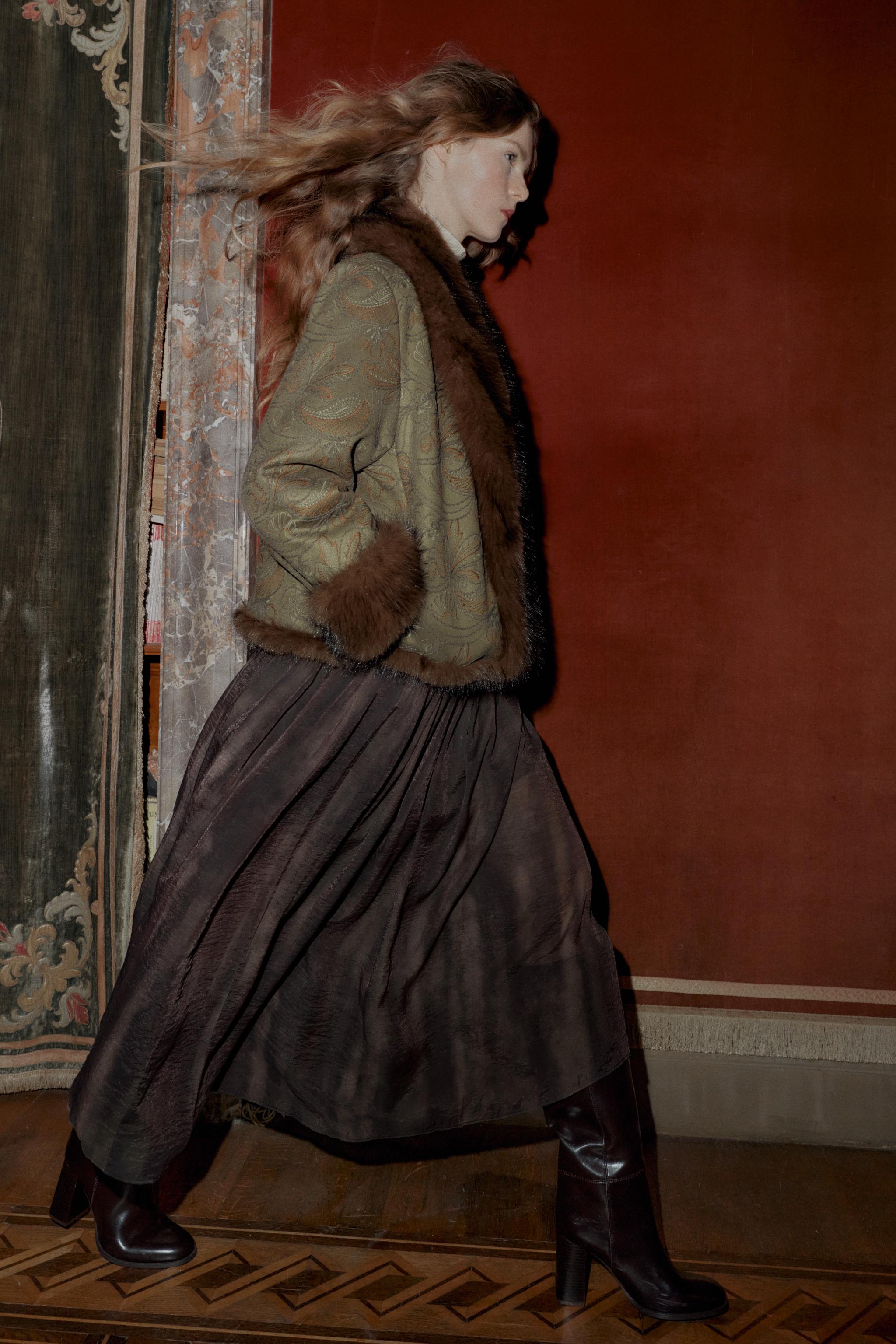 JUPE MI-LONGUE IMPRIMÉ ESTOMPÉ AVEC CEINTURE