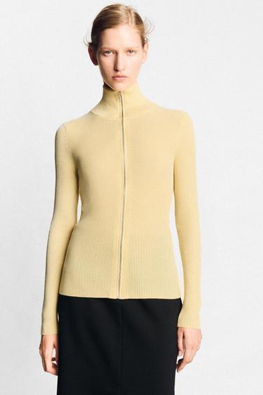 FITTED RIBBED KNIT CARDIGAN - Pastel yellow by Zara