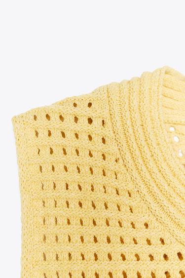 CHECK KNIT TOP WITH FRINGING - Yellow by Zara - Image 7