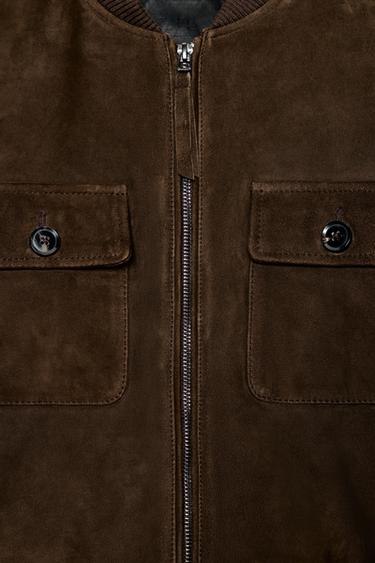 BOMBER EN CUIR DE DAIM ZW COLLECTION LIMITED EDITION - Chocolat de Zara - Image 9