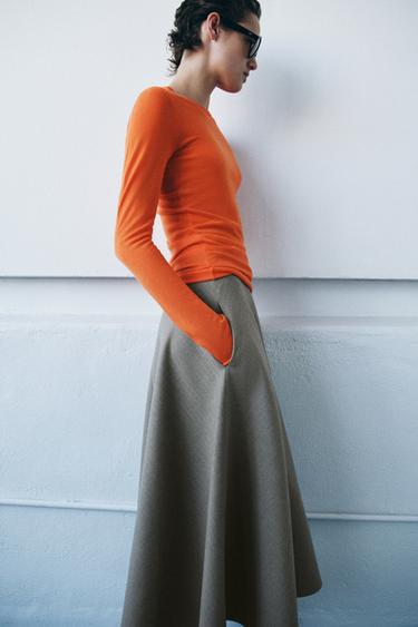 JUPE CAPE CHEVRON ZW COLLECTION - Beige chiné de Zara - Image 2