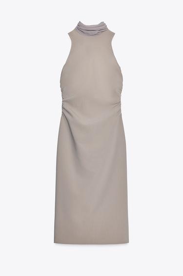 MIDI DRESS WITH TIE - Stone by Zara - Image 0
