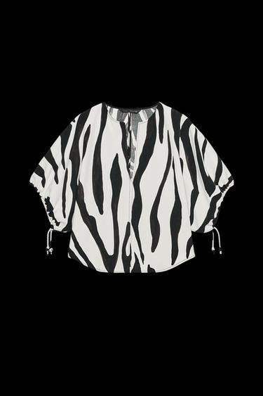 ZW COLLECTION ANIMAL PRINT TOP - Ecru / Black by Zara - Image 0