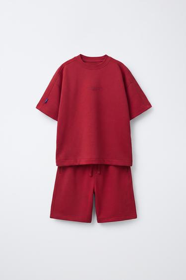 Zara INTERLOCK T-SHIRT AND BERMUDA SET - Red