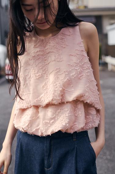 BALLOON TEXTURED TOP - Beige-pink by Zara