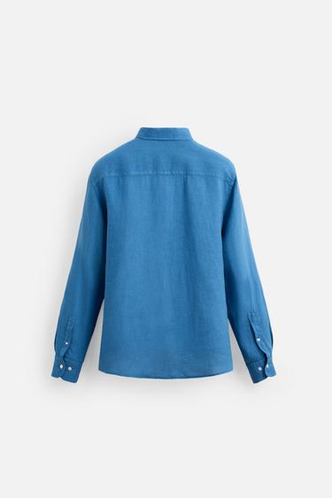 100% LINEN SHIRT - Light indigo by Zara - Image 6