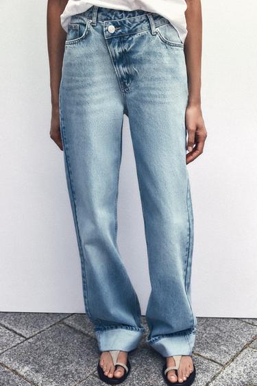 JEANS Z1975 STRAIGHT FULL LENGTH TIRO ALTO CINTURA CRUZADA - Azul claro de Zara