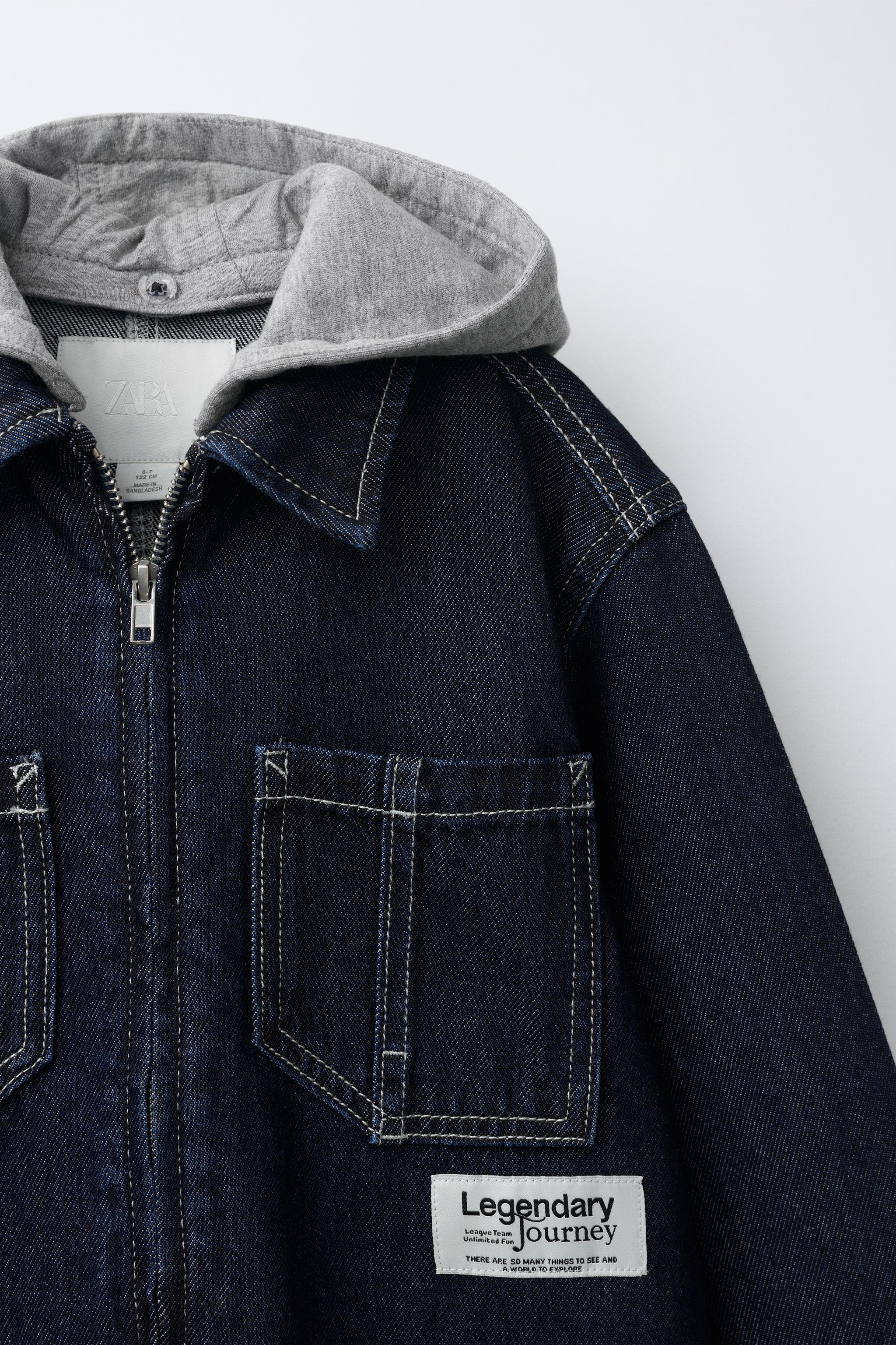 DENIM OVERSHIRT WITH DETACHABLE FLEECE HOOD