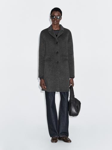 Zara Wool blend mid-length coat with lapel collar - Gray - Image 0