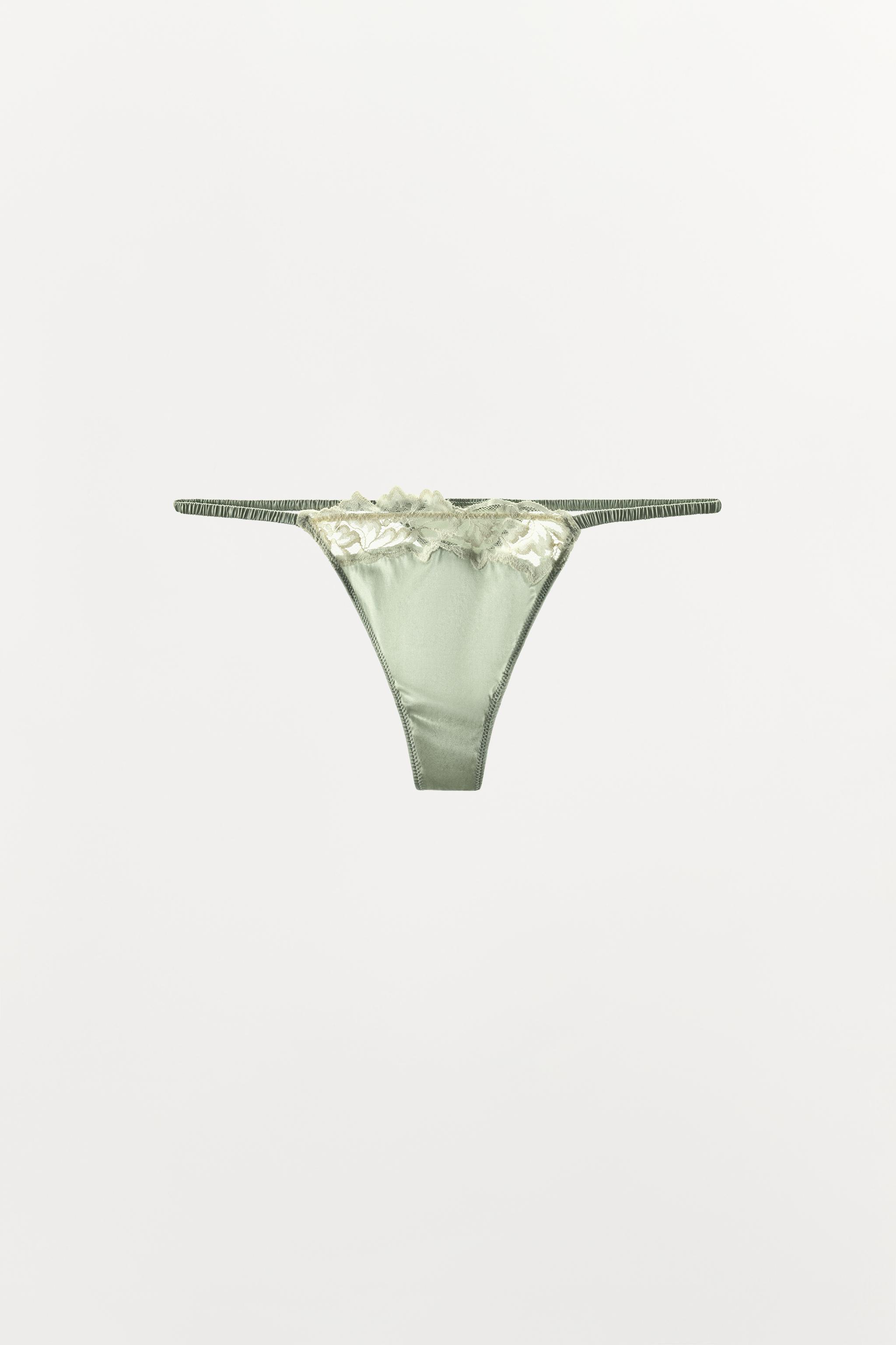 SILK LACE THONG — Light green
