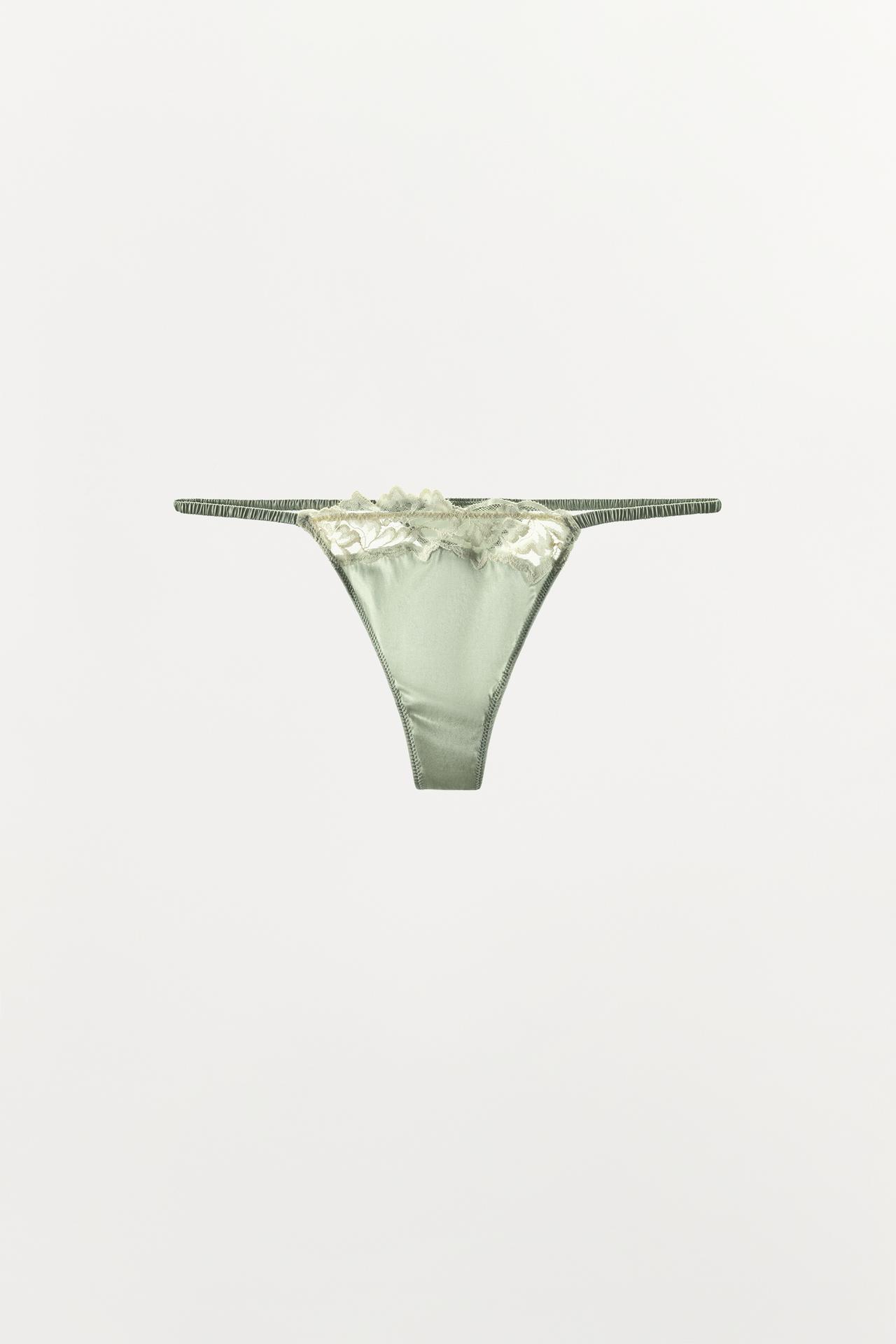 SILK AND LACE THONG — Light green