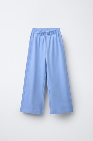 Zara HEAVY WEIGHT WIDE LEG PANTS - Blue