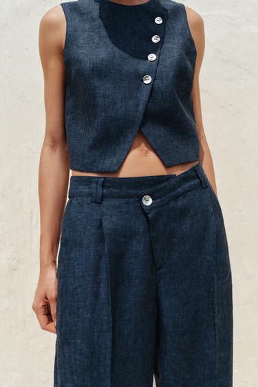 100% LINEN CROSS-WAIST TROUSERS - Indigo by Zara - Image 3