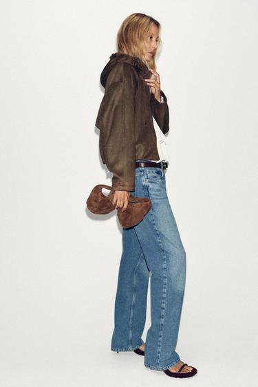 BLOUSON BOMBER EFFET DAIM À CAPUCHE - Marron de Zara - Image 3