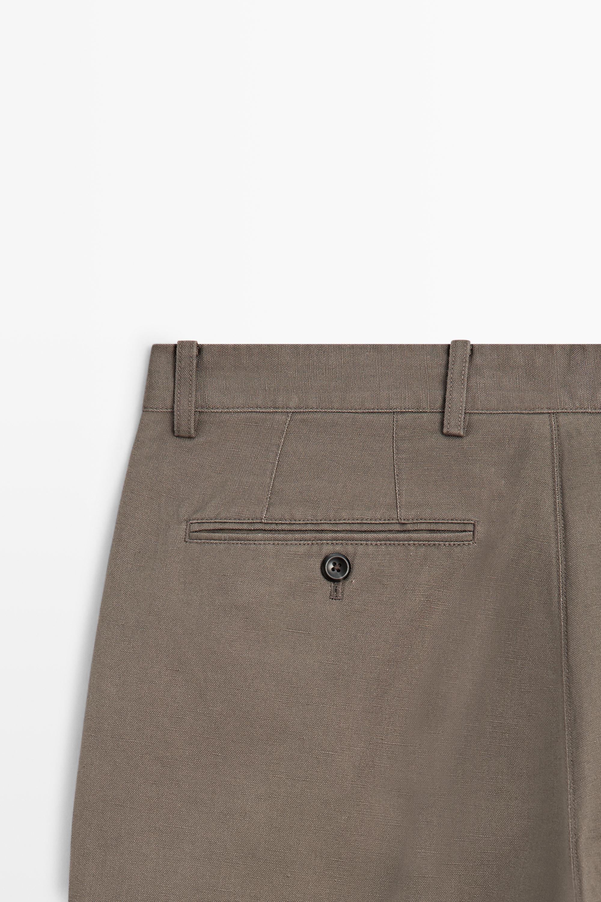 Cotton and linen tapered fit trousers