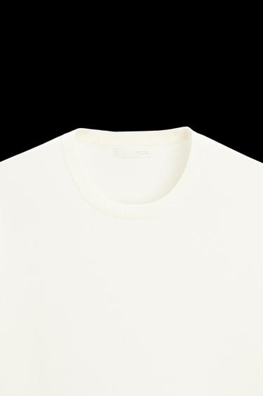 Zara RELAXED FIT KNIT T-SHIRT - Cream
