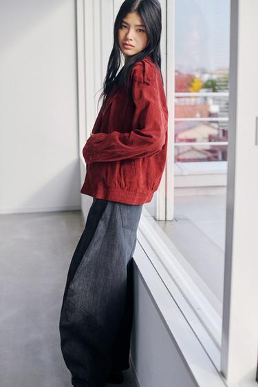 100% 스웨이드 레더 루프 점퍼 - Zara 레드