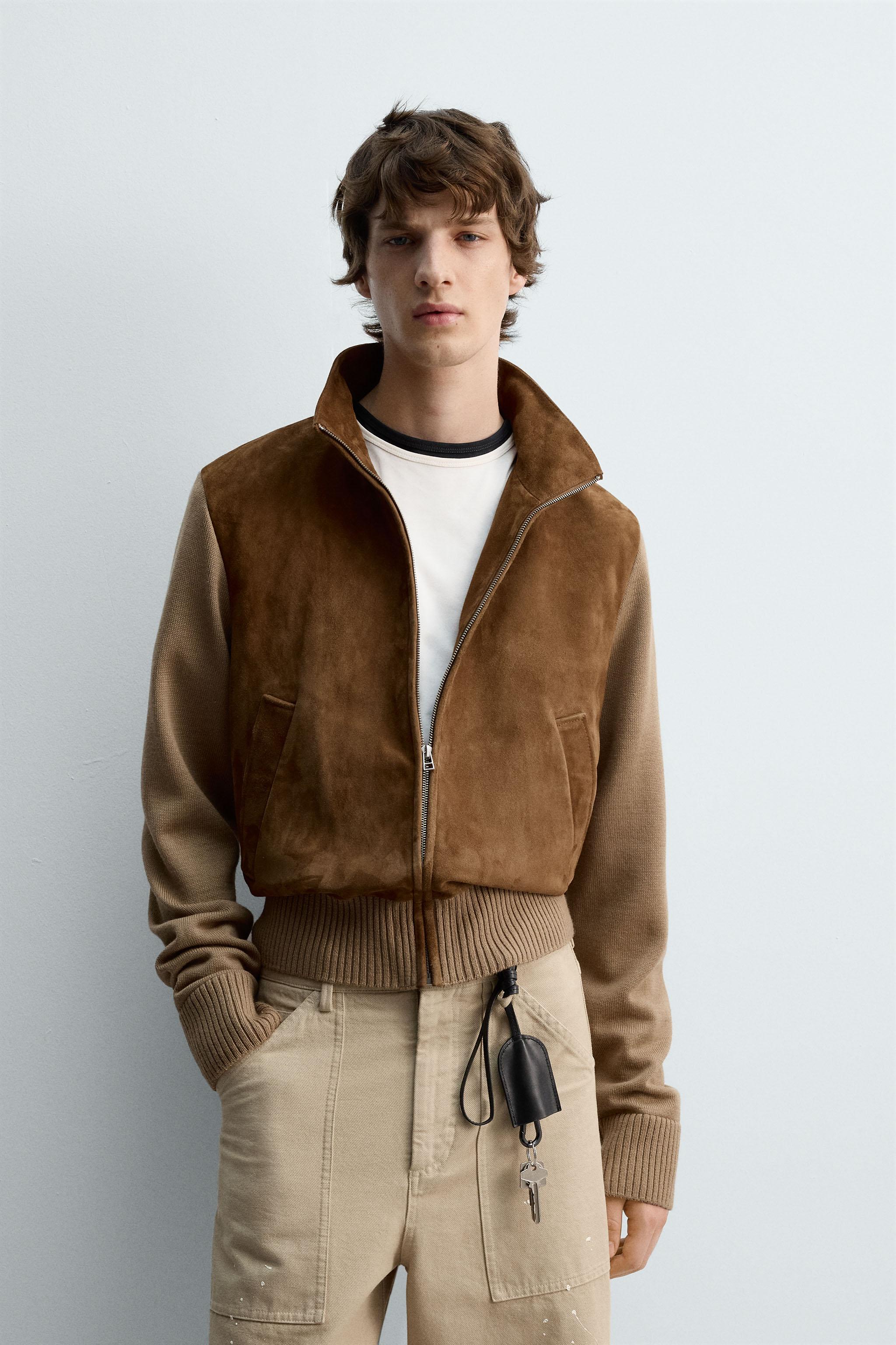 ZARA ゴートレザー ボマージャケット 裏地チェック 大きいサイズ ブラウン ZARA ゴートレザー ボマージャケット 裏地チェック 大きいサイズ
