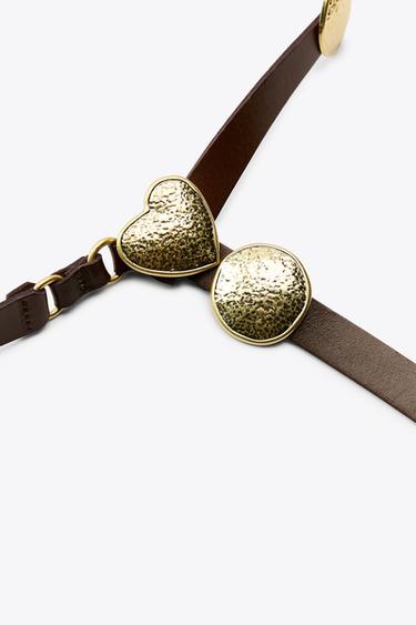 CEINTURE EN CUIR PLAQUES MÉTALLIQUES - Marron de Zara - Image 5
