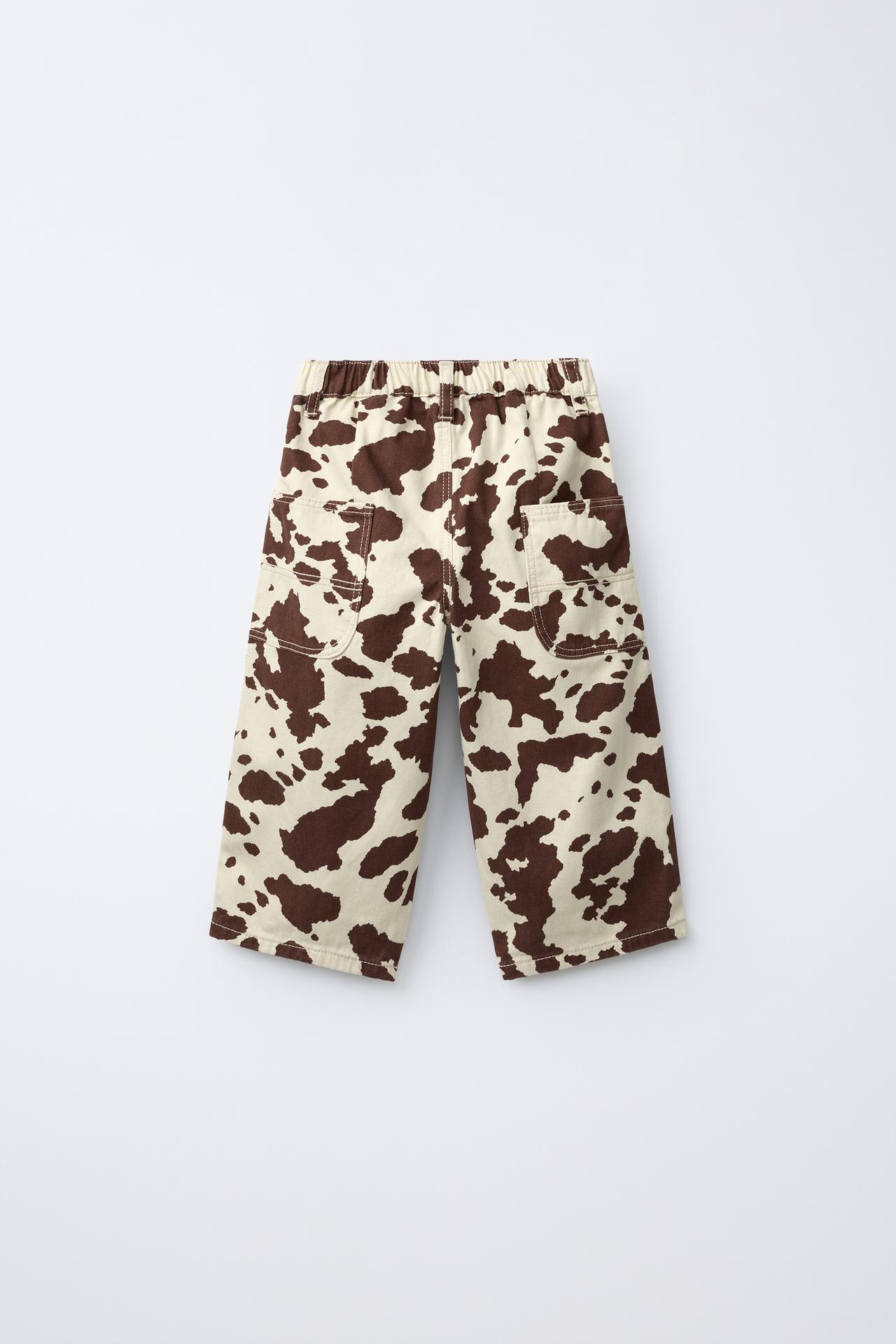 COW-PRINT BALLOON PANTS — Ecru / Brown