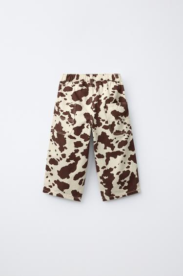 COW-PRINT BALLOON PANTS — Ecru / Brown 2