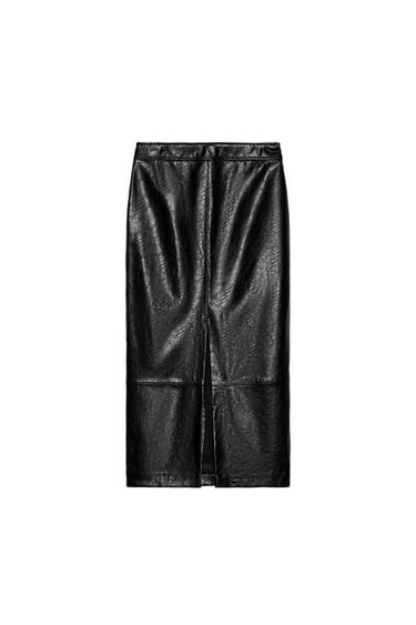 FALDA MIDI EFECTO PIEL - Negro de Zara