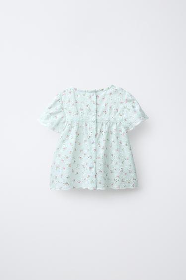 SWISS EMBROIDERED FLORAL PRINT SHIRT - Sea green by Zara - Image 1