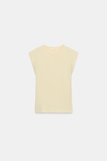 T-SHIRT EN COTON - Jaune pastel de Zara - Image 4