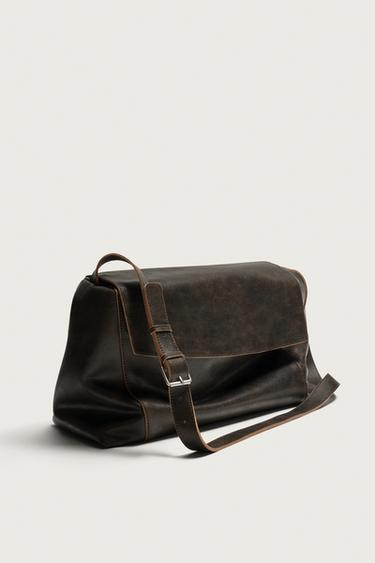 LEATHER FLAP CROSSBODY BAG — Brown 2