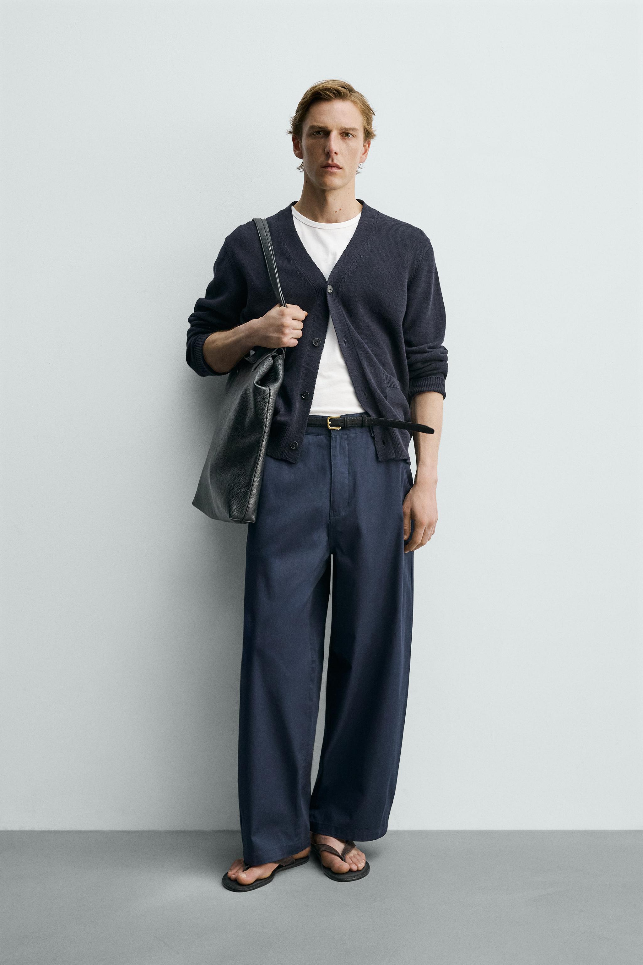 パンツ N/07 medium jersey curved cropped pants CROPPED WIDE FIT PANTS - Navy blue | ZARA United States