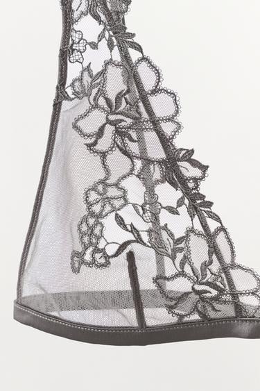 EMBROIDERED TRIANGLE BRA - Grey by Zara - Image 6