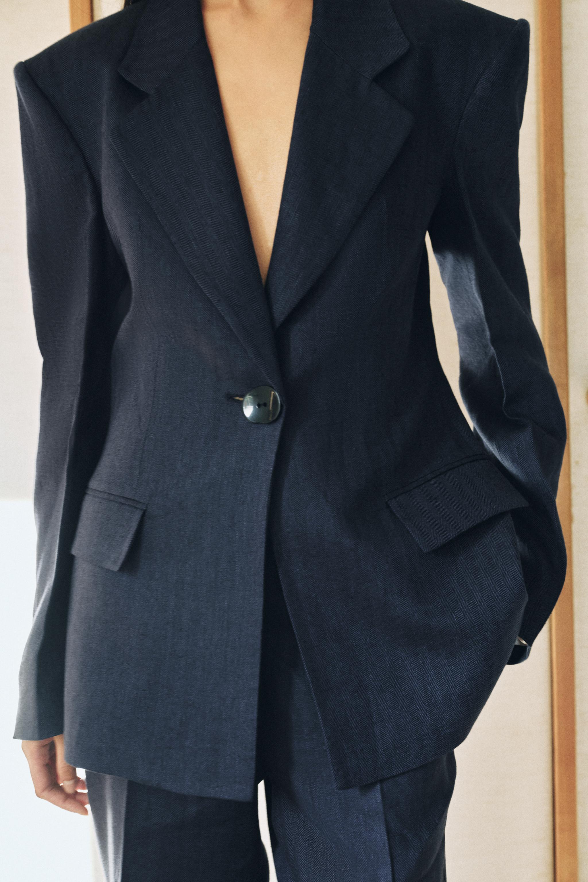 VESTE AJUSTÉE CHEVRON 100% LIN