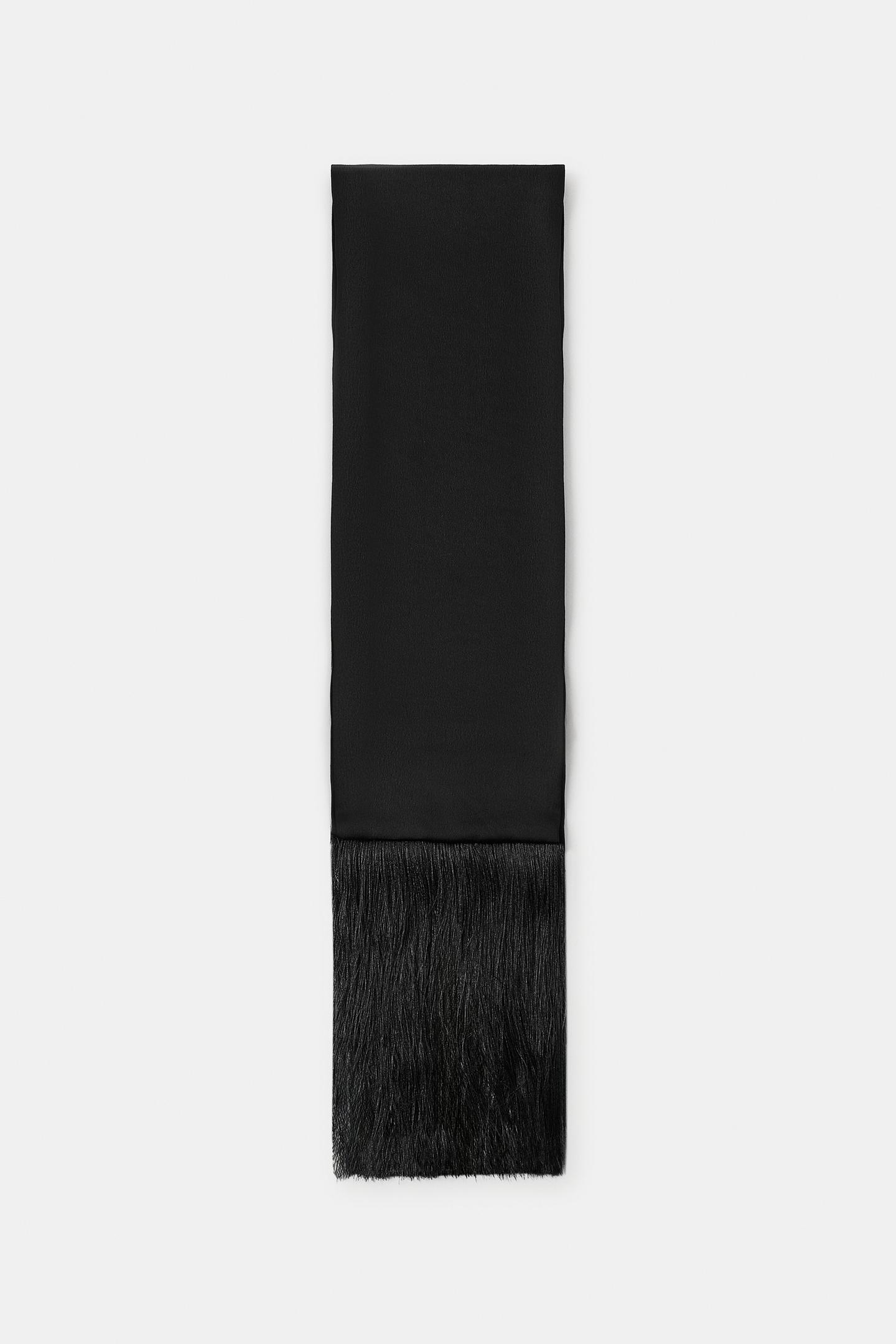 Женский шарф Zara Fringed Tie-Style, цвет: Чёрный — фото 6