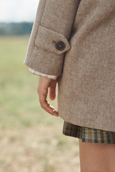HERRINGBONE WOOL BLEND COAT LIMITED EDITION - Dark camel by Zara - Image 5