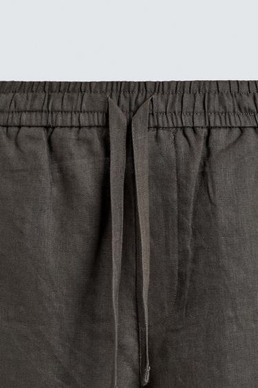 PANTALON RELAXED FIT 100% LIN - Vert foncé de Zara - Image 8